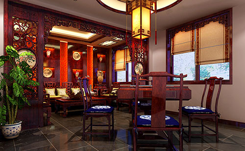 青松路街道古典中式风格茶楼包间设计装修效果图