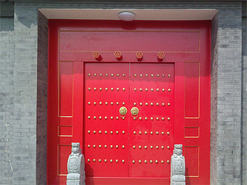 青松路街道中国传统四合院系列朱红色中式木制大门木作